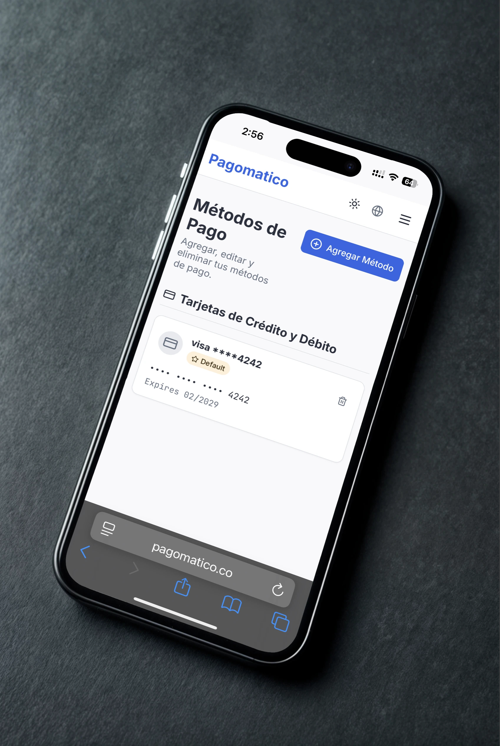 Pagomático Payment Methods Interface